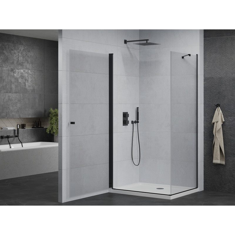 Mexen Pretoria cabine de douche battante 80 x 100 cm, transparente, noire + receveur Flat - 852-080-100-70-00-4010B