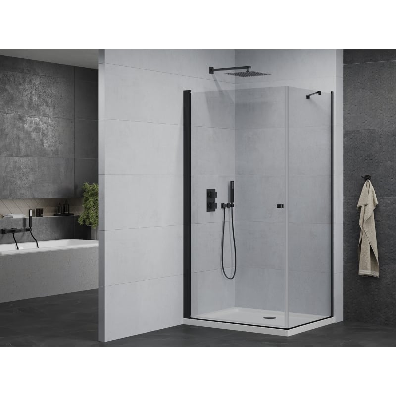 Mexen Pretoria cabine de douche pivotante 80 x 120 cm, transparent, noir + receveur Flat - 852-080-120-70-00-4010B