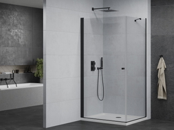 Mexen Pretoria cabine de douche pivotante 90 x 100 cm, transparente, noire + receveur Flat - 852-090-100-70-00-4010B