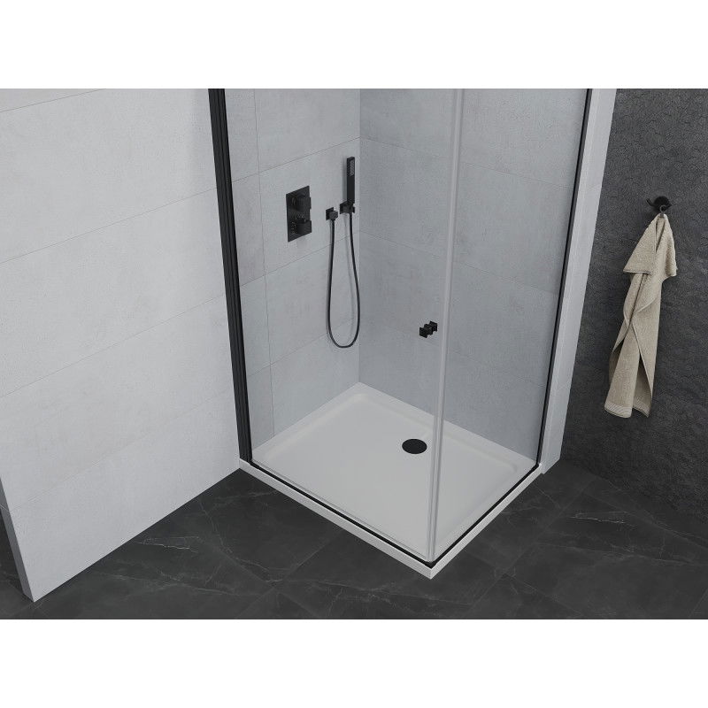 Mexen Pretoria cabine de douche pivotante 90 x 120 cm, transparente, noire + receveur Flat - 852-090-120-70-00-4010B