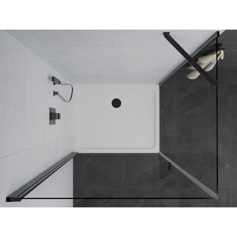 Mexen Pretoria cabine de douche pivotante 90 x 120 cm, transparente, noire + receveur Flat - 852-090-120-70-00-4010B