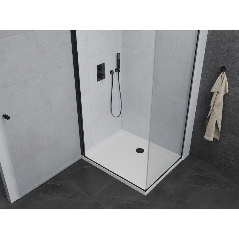 Mexen Pretoria cabine de douche pivotante 90 x 120 cm, transparente, noire + receveur Flat - 852-090-120-70-00-4010B