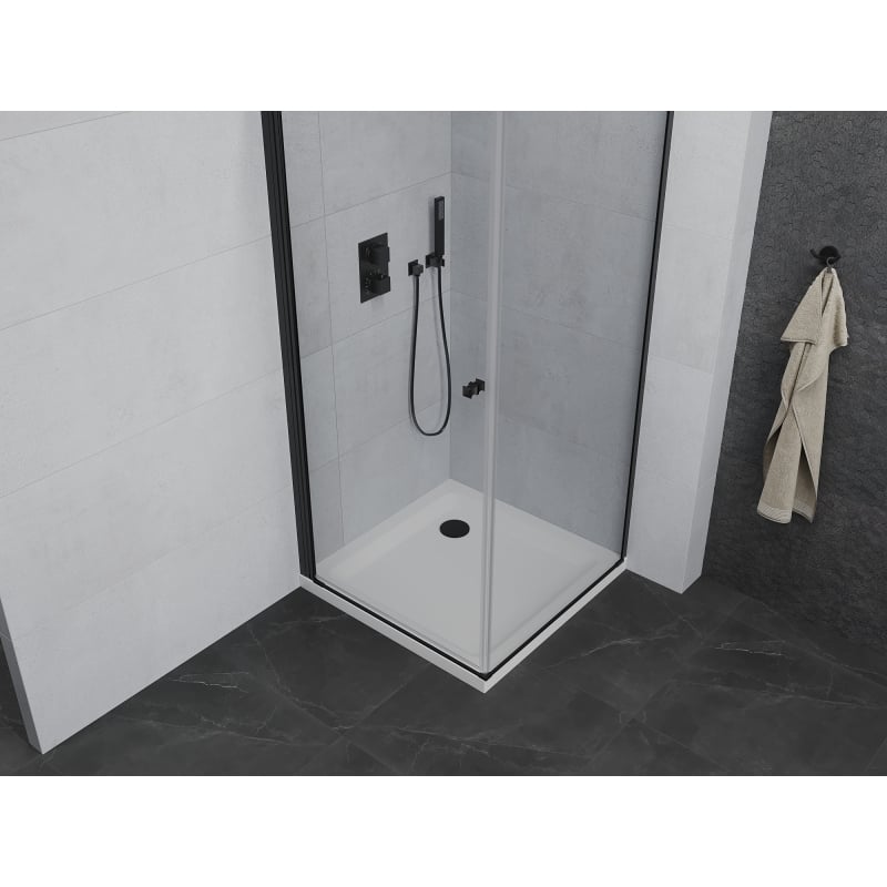 Mexen Pretoria cabine de douche pivotante 90 x 90 cm, transparent, noir + receveur plat - 852-090-090-70-00-4010B