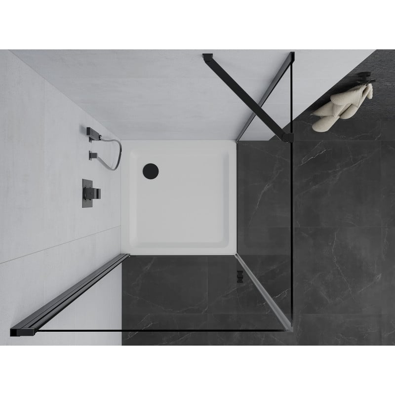 Mexen Pretoria cabine de douche pivotante 90 x 90 cm, transparent, noir + receveur Flat - 852-090-090-70-00-4010B