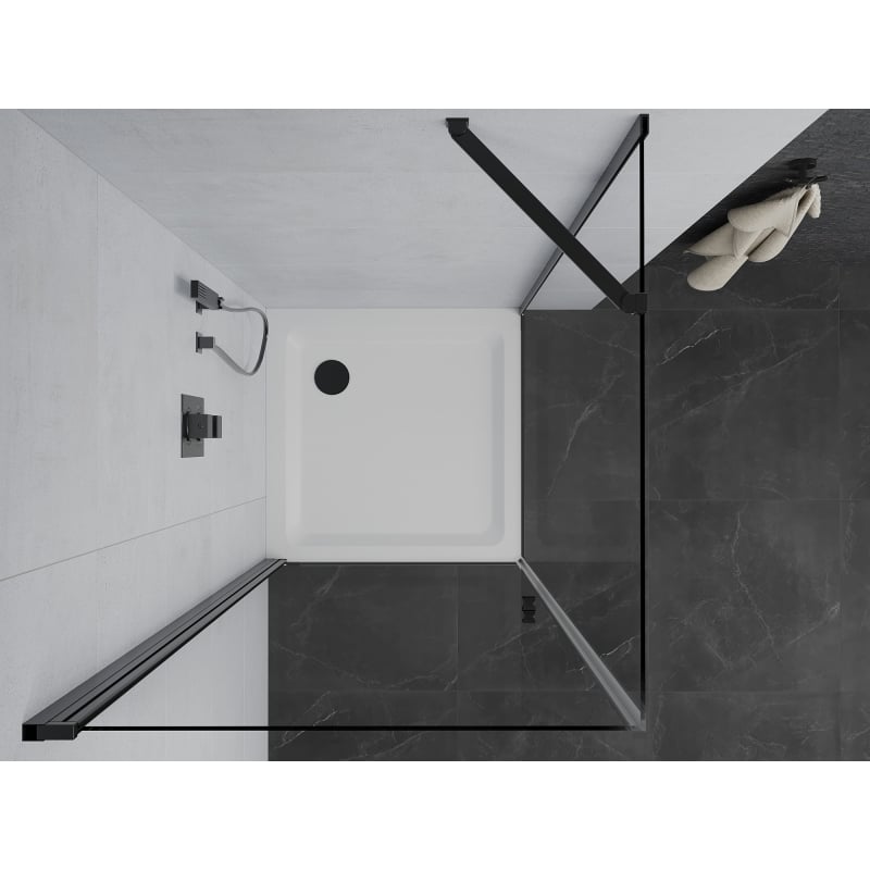 Mexen Pretoria cabine de douche pivotante 90 x 90 cm, transparent, noir + receveur plat - 852-090-090-70-00-4010B