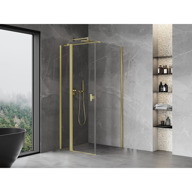 Mexen Mist T cabine de douche pivotante 75 x 75 cm, transparent, or brossé - 8A4T-075-075-55-00