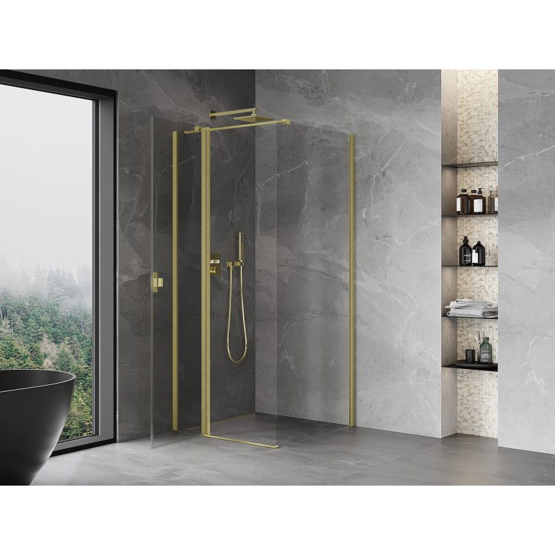 Mexen Mist T cabine de douche pivotante 85 x 85 cm, transparent, or brossé - 8A4T-085-085-55-00