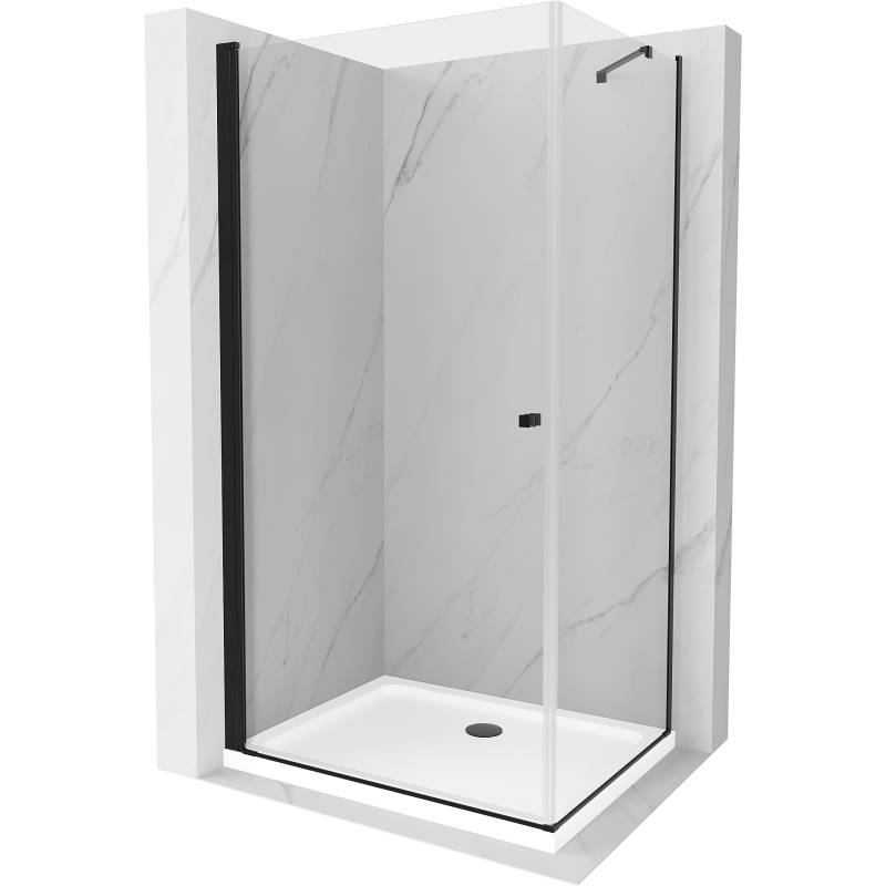 Mexen Pretoria cabine de douche pivotante 100 x 90 cm, transparente, noire + receveur Flat - 852-100-090-70-00-4010B