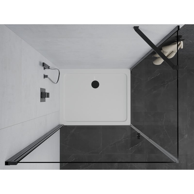 Mexen Pretoria cabine de douche pivotante 100 x120 cm, transparent, noir + receveur Flat - 852-100-120-70-00-4010B