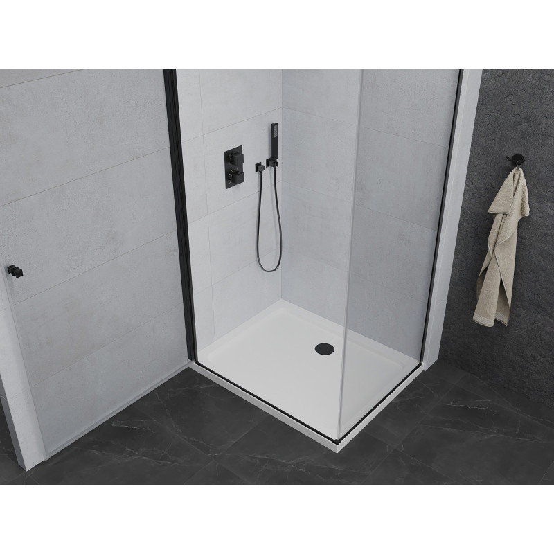 Mexen Pretoria Cabine de douche pivotante 100 x 120 cm, transparente, noire + receveur plat - 852-100-120-70-00-4010B