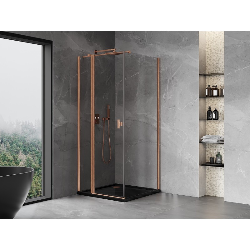 Mexen Mist T cabine de douche pivotante 100 x 100 cm, transparent, cuivre brossé - 8A4T-100-100-65-00