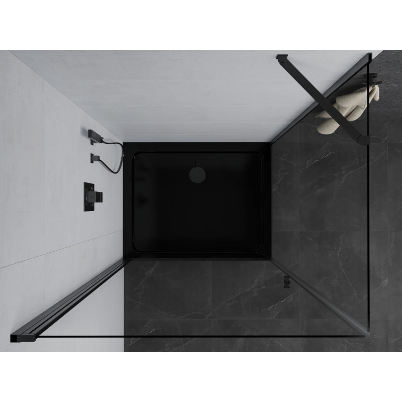 Mexen Pretoria cabine de douche battante 70 x 80 cm, transparente, noire + receveur Flat, noir - 852-070-080-70-00-4070B