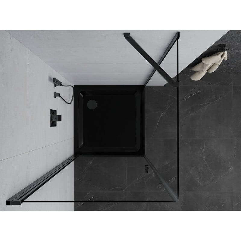Mexen Pretoria cabine de douche pivotante 70 x 70 cm, transparent, noir + receveur Flat, noir - 852-070-070-70-00-4070B