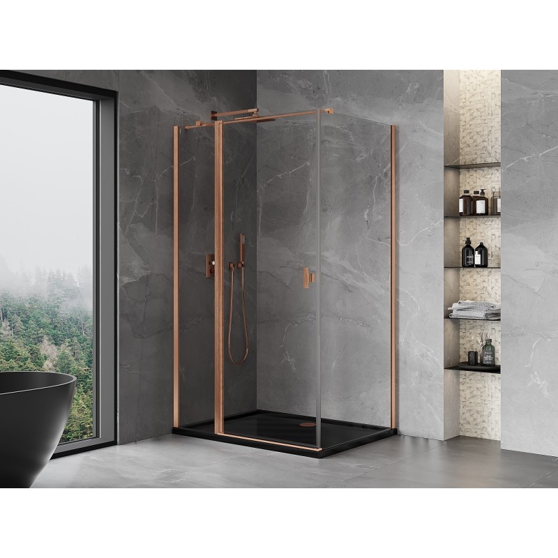 Mexen Mist T cabine de douche pivotante 70 x 80 cm, transparent, cuivre brossé - 8A4T-070-080-65-00