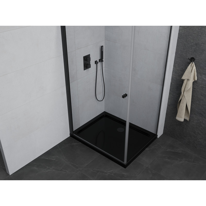 Mexen Pretoria cabine de douche ouvrante 70 x 100 cm, transparent, noir + receveur Flat, noir - 852-070-100-70-00-4070B