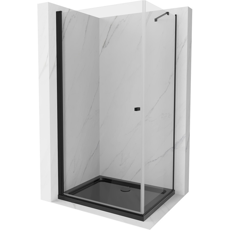 Mexen Pretoria cabine de douche battante 70 x 100 cm, transparent, noir + bac à douche Flat, noir - 852-070-100-70-00-4070B