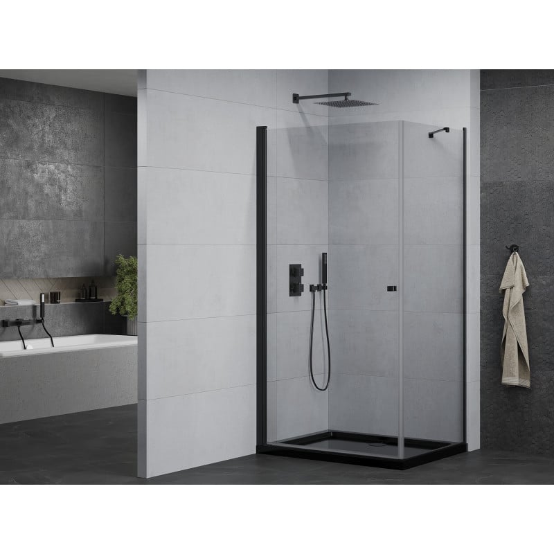 Mexen Pretoria cabine de douche pivotante 80 x 70 cm, transparent, noir + receveur Flat, noir - 852-080-070-70-00-4070B