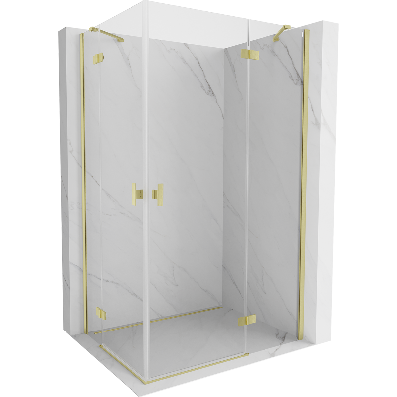 Cabine de douche à ouverture duo Mexen Mist H 70 x 90 cm, transparent, or brossé - 8A5-070L-090P-55-00