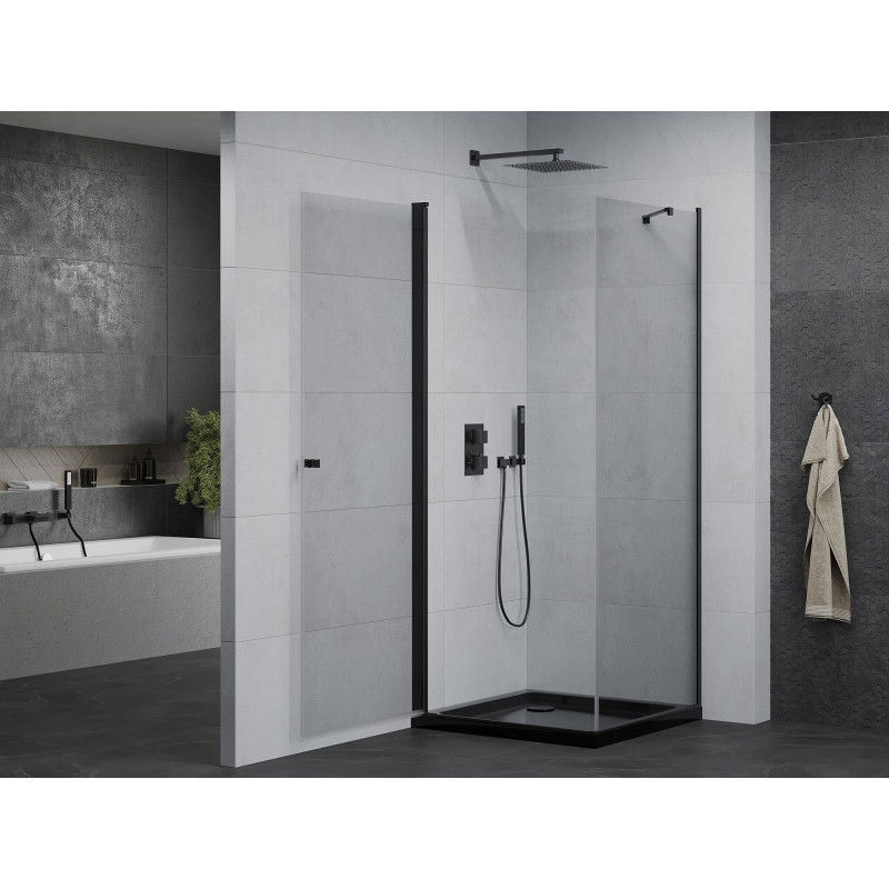 Mexen Pretoria cabine de douche pivotante 80 x 80 cm, transparente, noire + receveur de douche Flat, noir