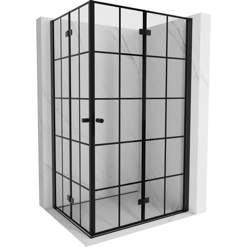 Mexen Mist-F Duo cabine de douche pliante droite 80 x 85 cm, grille noire, noir - 8A6-080L-085P-70-77