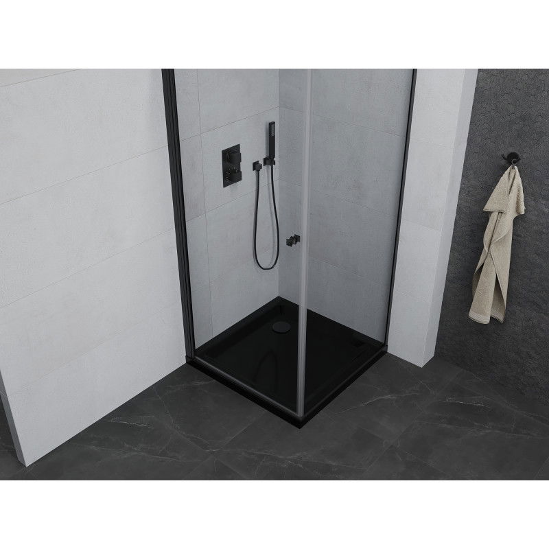 Mexen Pretoria cabine de douche pivotante 80 x 80 cm, transparente, noire + receveur de douche Flat, noir