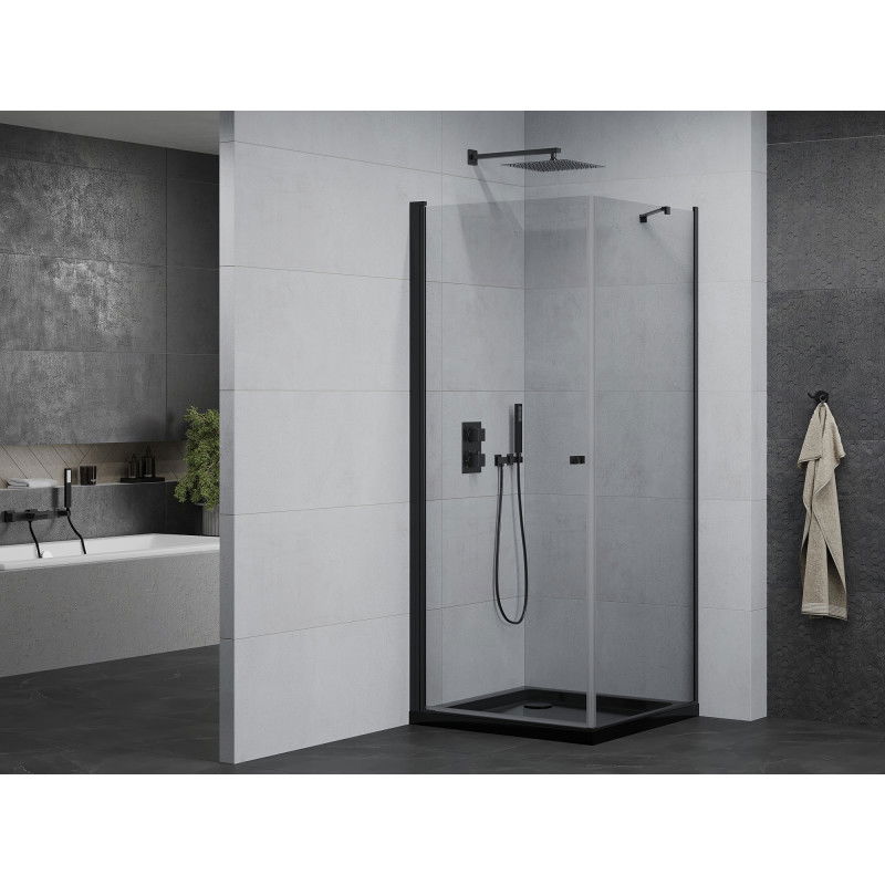 Mexen Pretoria cabine de douche pivotante 80 x 80 cm, transparente, noire + receveur de douche Flat, noir