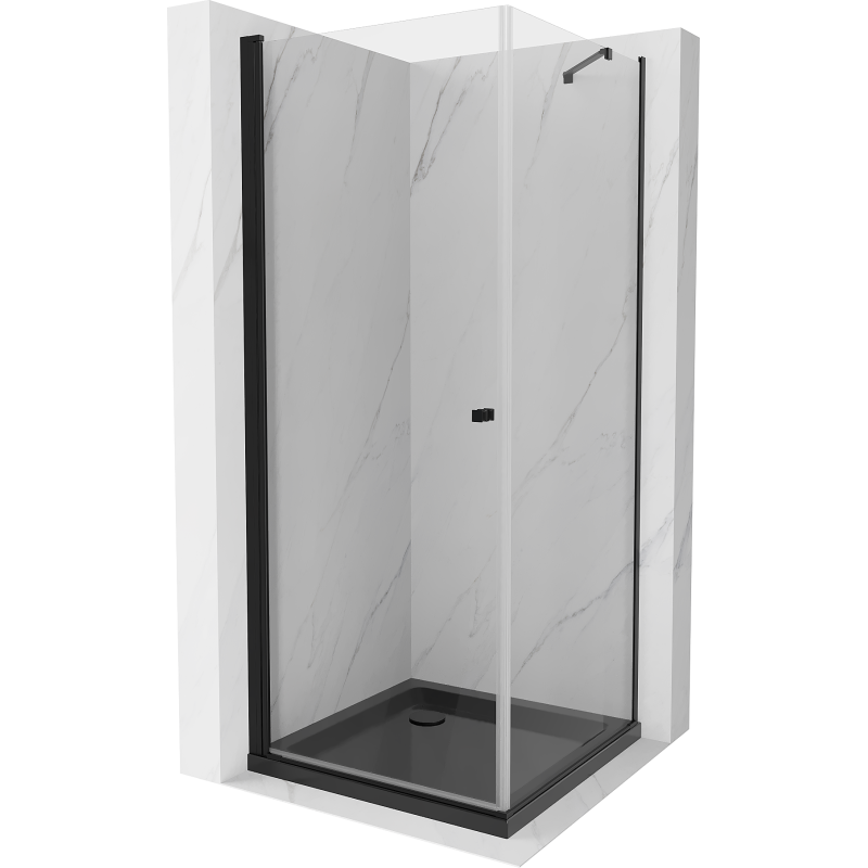 Cabine de douche pivotante Mexen Pretoria 80 x 80 cm, transparente, noire + receveur Flat, noir - 852-080-080-70-00-4070B