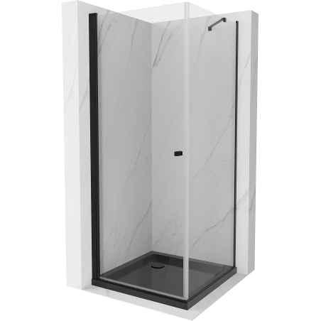 Cabine de douche pivotante Mexen Pretoria 80 x 80 cm, transparente, noire + receveur Flat, noir - 852-080-080-70-00-4070B
