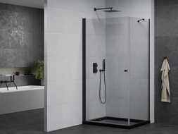 Mexen Pretoria cabine de douche pivotante 90 x 70 cm, transparent, noir + receveur Flat, noir - 852-090-070-70-00-4070B