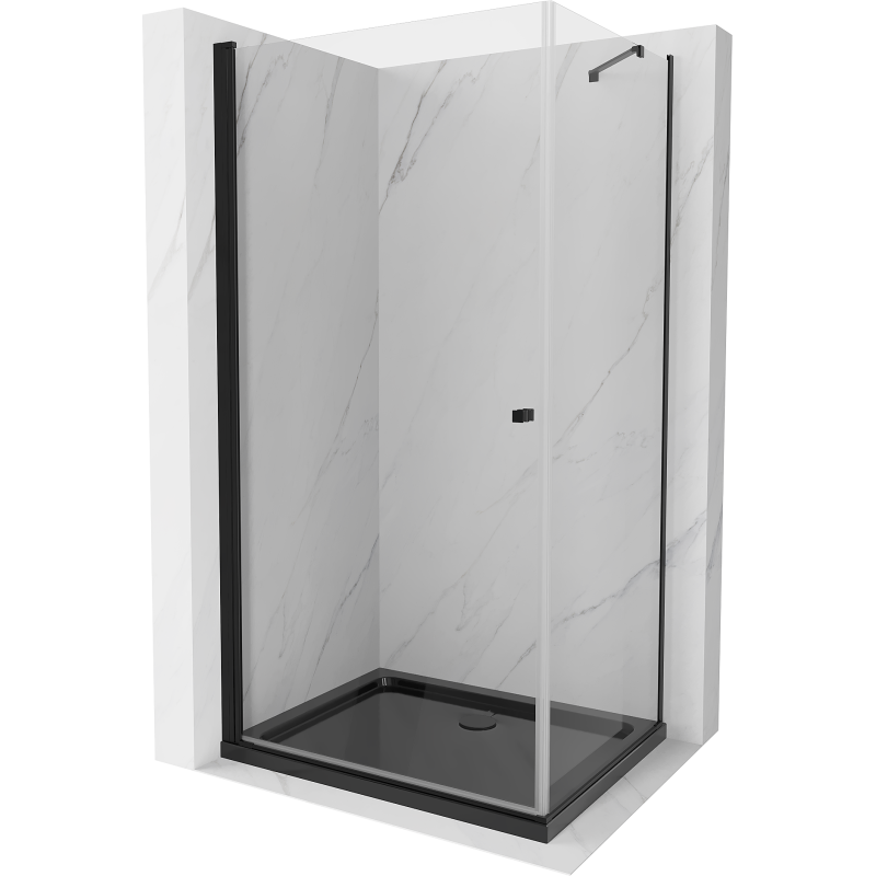 Mexen Pretoria Cabine de douche battante 90 x 70 cm, transparente, noire + receveur Flat, noir - 852-090-070-70-00-4070B