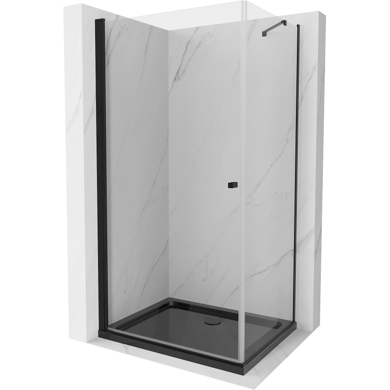 Mexen Pretoria cabine de douche pivotante 90 x 70 cm, transparent, noir + receveur Flat, noir - 852-090-070-70-00-4070B
