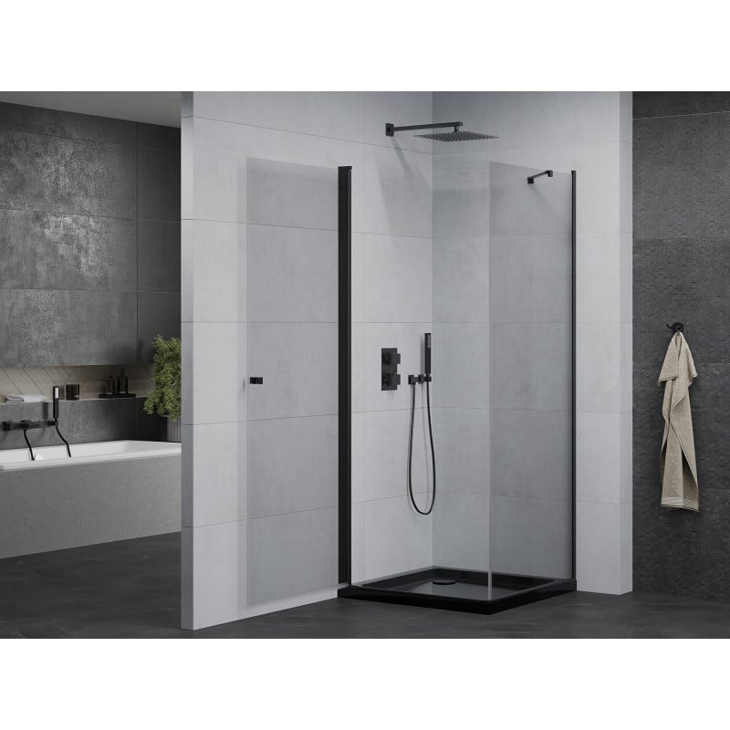Mexen Pretoria cabine de douche pivotante 90 x 90 cm, transparente, noire + receveur plat, noir - 852-090-090-70-00-4070B