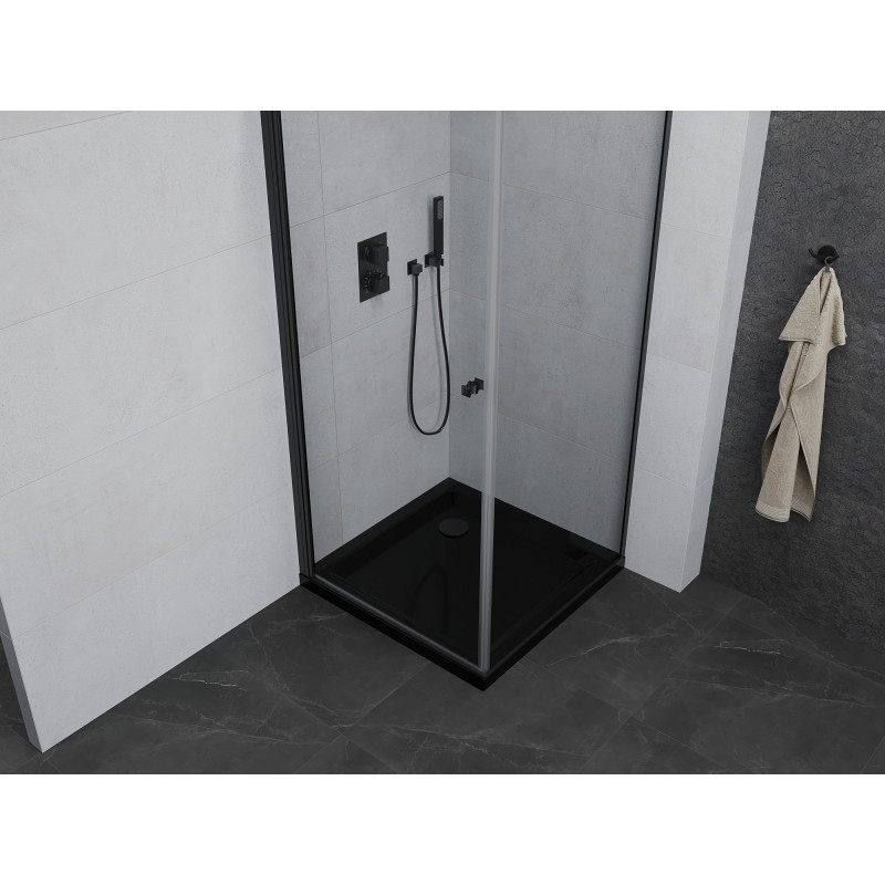 Mexen Pretoria cabine de douche pivotante 90 x 90 cm, transparente, noire + receveur de douche Flat, noir