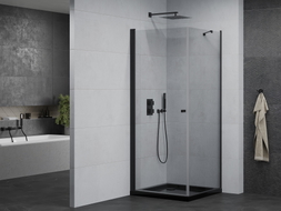Mexen Pretoria cabine de douche pivotante 90 x 90 cm, transparente, noire + receveur de douche Flat, noir