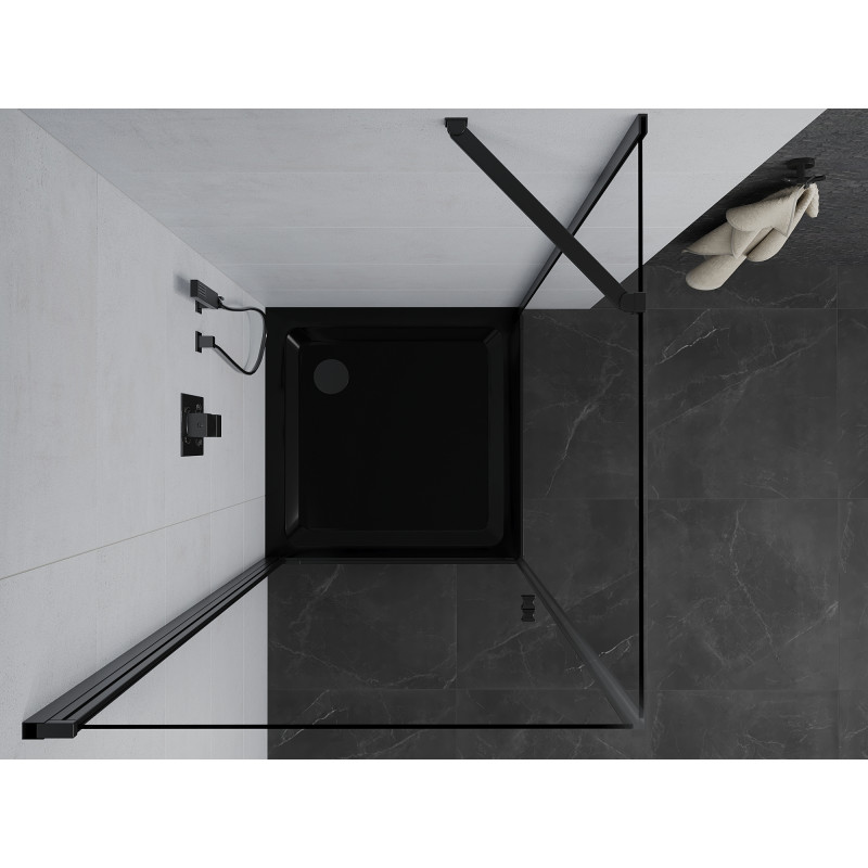 Mexen Pretoria cabine de douche battante 90 x 90 cm, transparent, noire + receveur Flat, noir - 852-090-090-70-00-4070B