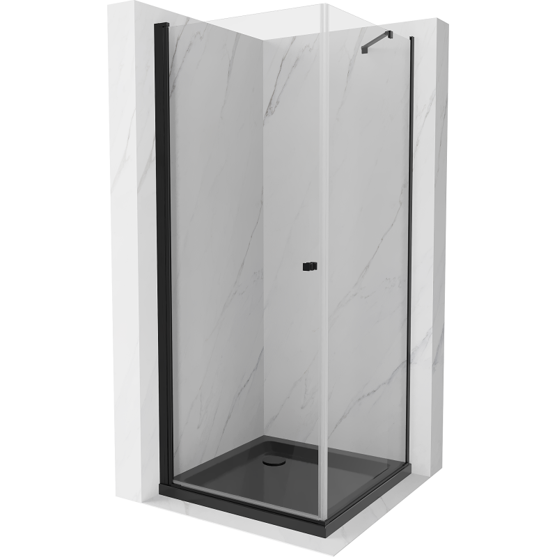 Mexen Pretoria cabine de douche battante 90 x 90 cm, transparent, noire + receveur Flat, noir - 852-090-090-70-00-4070B