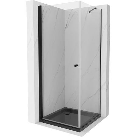 Mexen Pretoria cabine de douche battante 90 x 90 cm, transparent, noire + receveur Flat, noir - 852-090-090-70-00-4070B