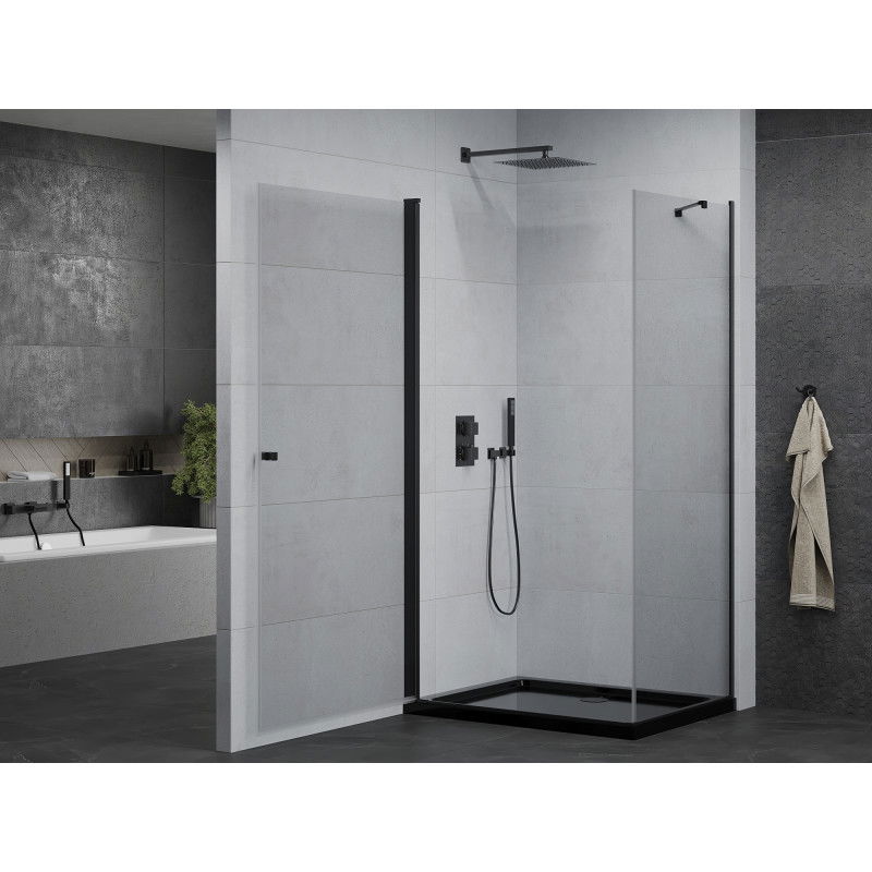 Mexen Pretoria cabine de douche pivotante 90 x 100 cm, transparente, noire + receveur Flat, noir - 852-090-100-70-00-4070B