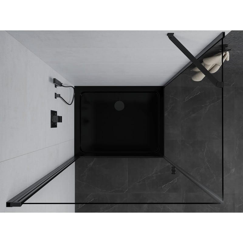 Mexen Pretoria cabine de douche pivotante 90 x 110 cm, transparente, noire + receveur Flat, noir - 852-090-110-70-00-4070B