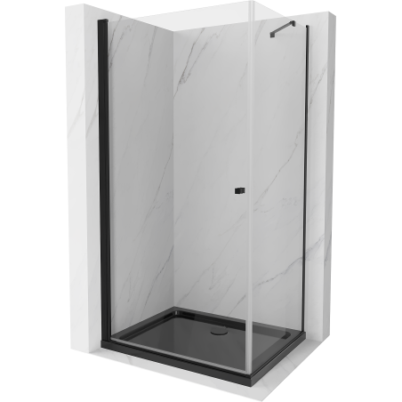 Cabine de douche pivotante Mexen Pretoria 90 x 110 cm, transparente, noire + receveur Flat, noir - 852-090-110-70-00-4070B