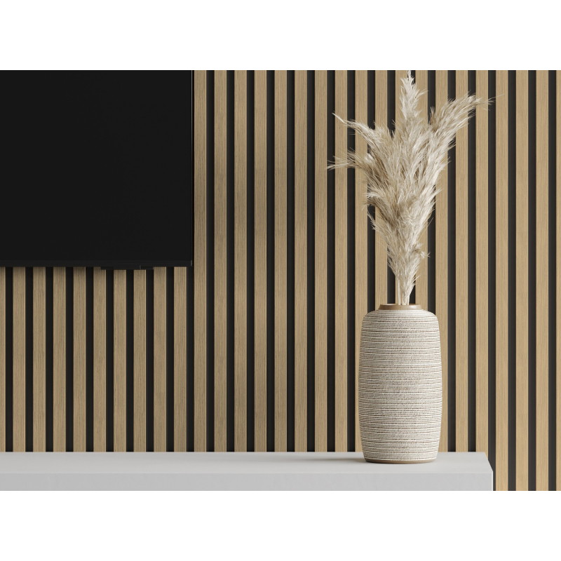 Mexen Lam-B lattes murales 275 x 30 cm, panneau HDF 4 mm, placage technique, Noyer Lin - S100-275307-3015-015