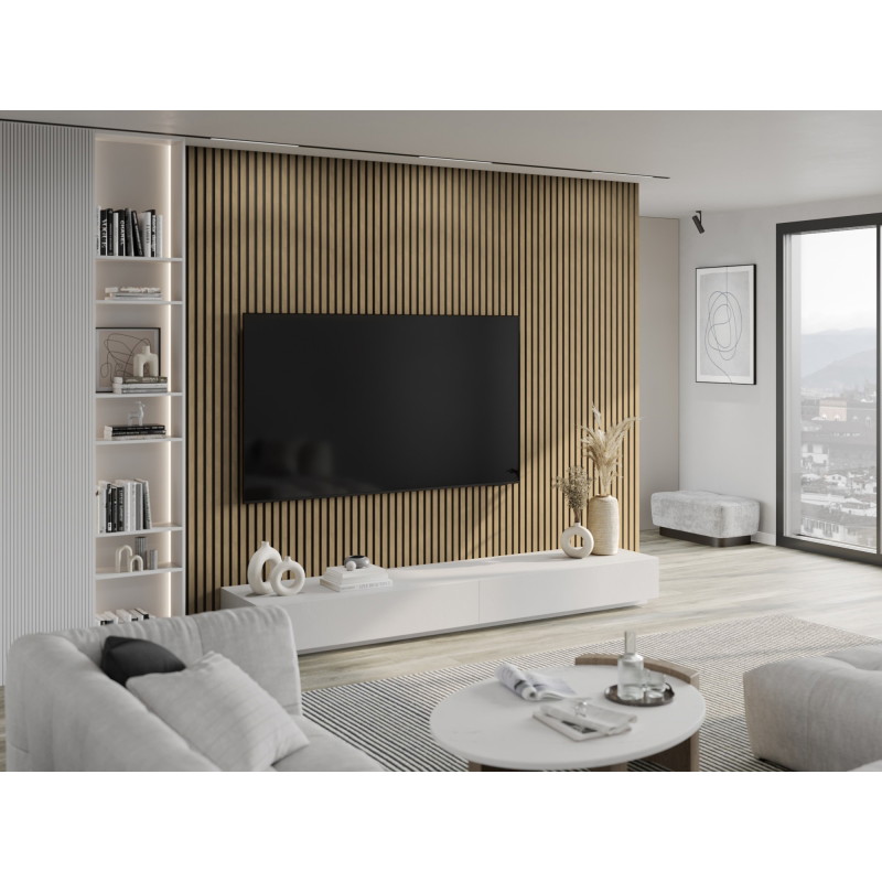 Mexen Lam-B lattes murales 275 x 30 cm, panneau HDF 4 mm, placage technique, Noyer Lin - S100-275307-3015-015