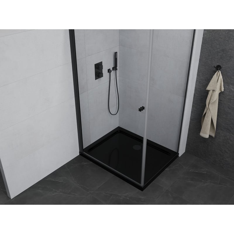 Mexen Pretoria cabine de douche battante 100 x 80 cm, transparent, noir + receveur Flat, noir - 852-100-080-70-00-4070B