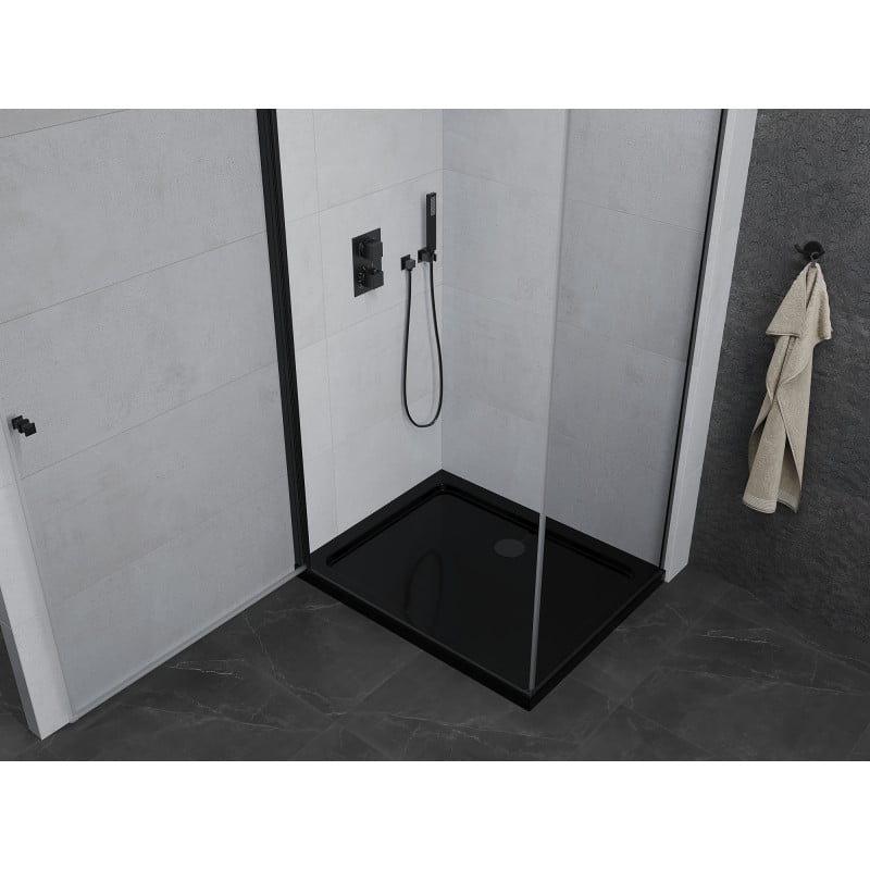 Mexen Pretoria cabine de douche pivotante 100 x 90 cm, transparent, noir + receveur Flat, noir - 852-100-090-70-00-4070B