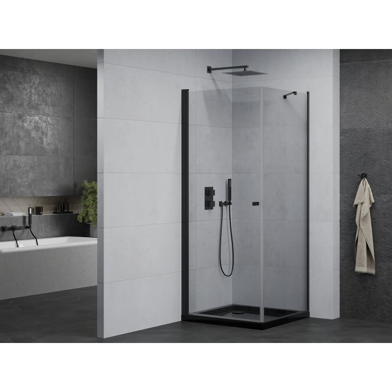 Mexen Pretoria cabine de douche pivotante 100 x 100 cm, transparent, noir + receveur Flat, noir - 852-100-100-70-00-4070B
