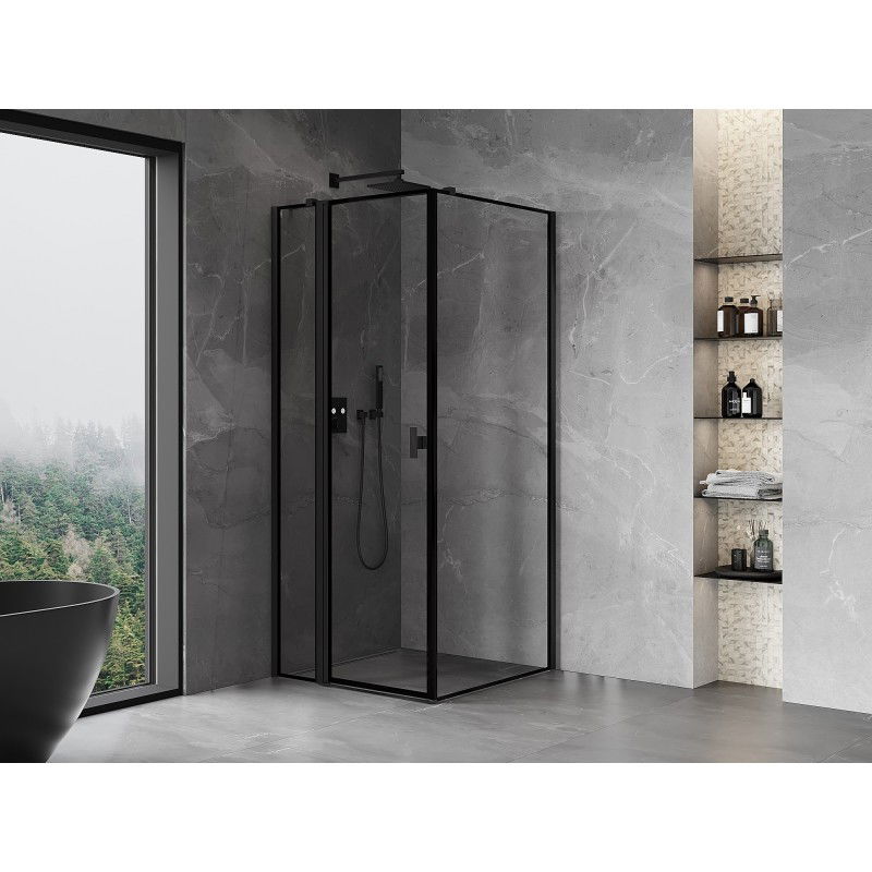Mexen Mist T cabine de douche pivotante gauche 70 x 70 cm, cadre noir, noir - 8A4T-070-070-70-70-L