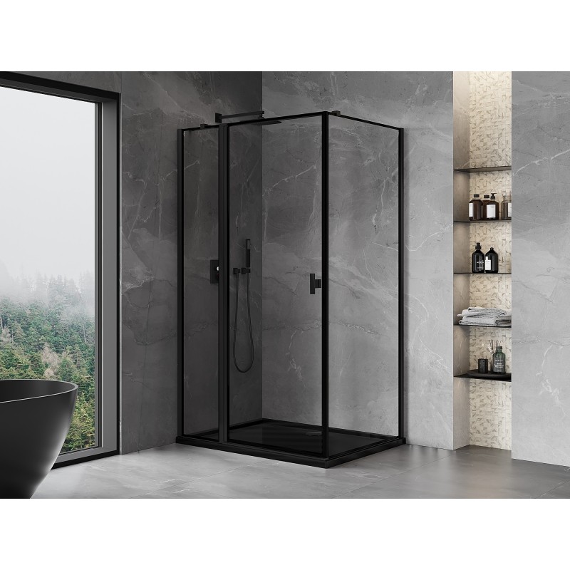 Mexen Mist T cabine de douche pivotante gauche 100 x 80 cm, cadre noir, noir - 8A4T-100-080-70-70-L