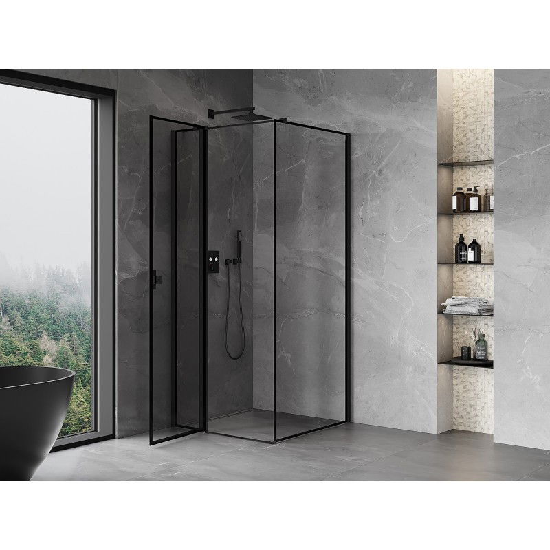 Mexen Mist T cabine de douche pliante à gauche 100 x 100 cm, cadre noir, noir - 8A4T-100-100-70-70-L