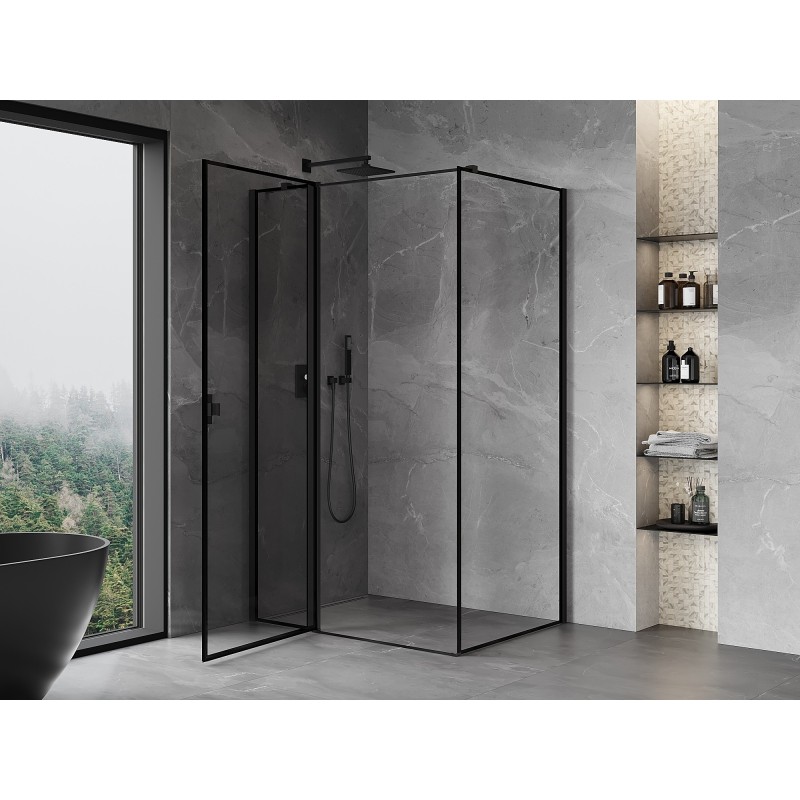 Mexen Mist T cabine de douche pivotante gauche 85 x 110 cm, cadre noir, noir - 8A4T-085-110-70-70-L
