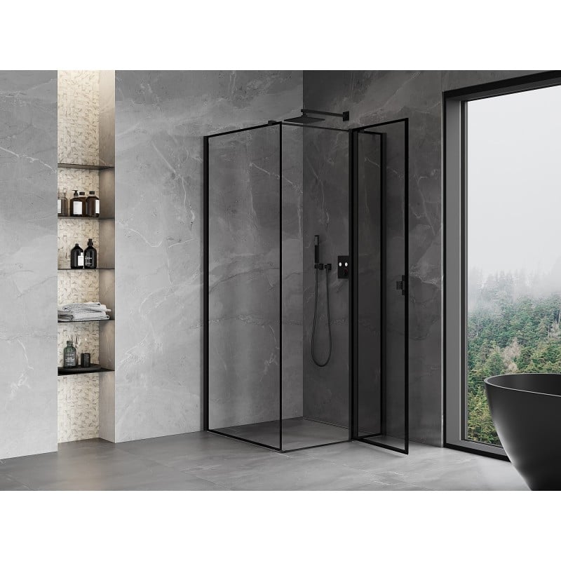 Mexen Mist T cabine de douche pivotante droite 70 x 70 cm, cadre noir, noir - 8A4T-070-070-70-70-P